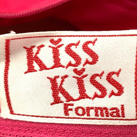 Gold & Pink Halter Formal Ball Gown Beaded Bodice Lace-Up Corset Back Kiss Kiss - Picture 12 of 14